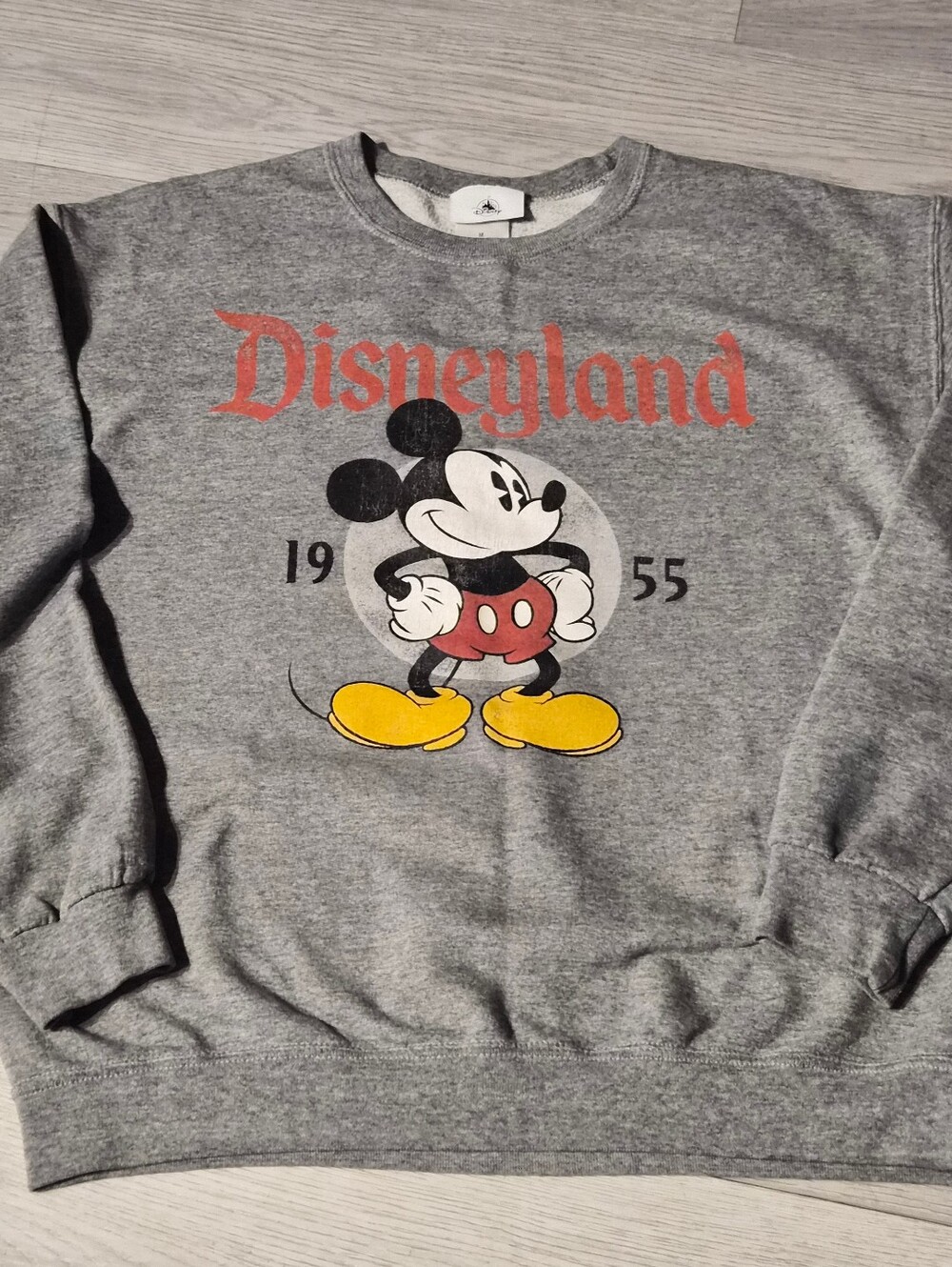 Disney Grey Crewneck Sweatshirt with Red, Yellow and Black Mickey Graphic